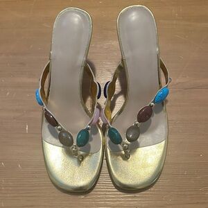 Chic Gold Beaded Women's Heels